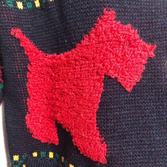Tally Ho Vintage Scottie Sweater Black Red Boucle Terrier Dog Cardigan - Picture 6 of 9